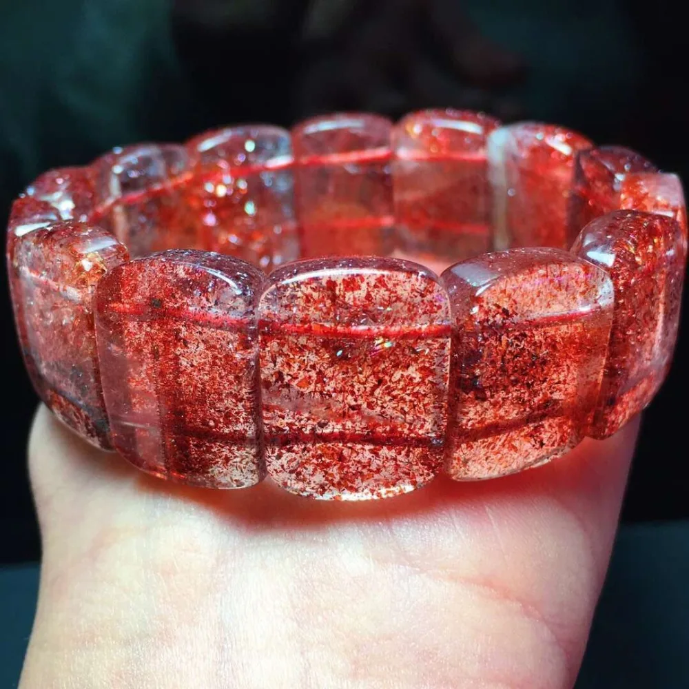 Подлинная натуральный красный супер семь Lepidocrocite кварцевые браслет 20x15 мм Прямоугольный бисер растягивающийся Кристальный Best подарок AAAAA