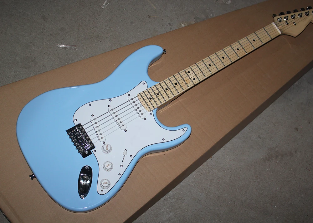 Sky Blue Electric Guitar with White Pickguard,SSS Pickups,Maple