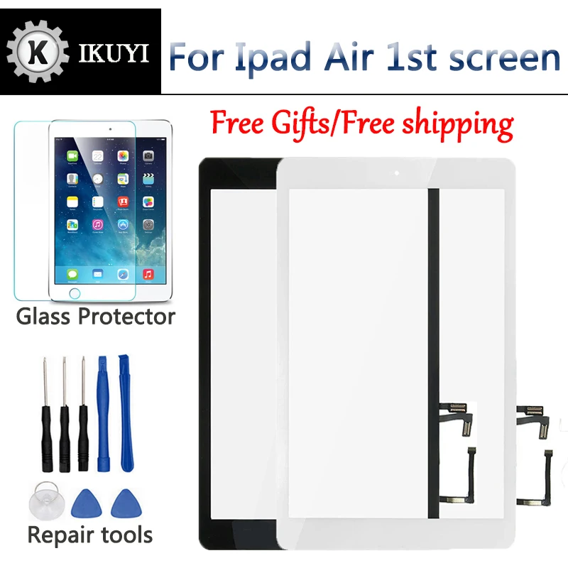 Для iPad Air 1 iPad 5 сенсорный экран дигитайзер и кнопка Home Переднее стекло дисплей Сенсорная панель Замена A1474 A1475 A1476