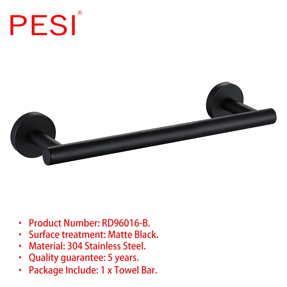 304 Stainless Steel Bathroom Accessories Bathroom Hardware Set Robe Hook Towel Rail Rack Ring Bar Shelf Paper Holder ,Black.