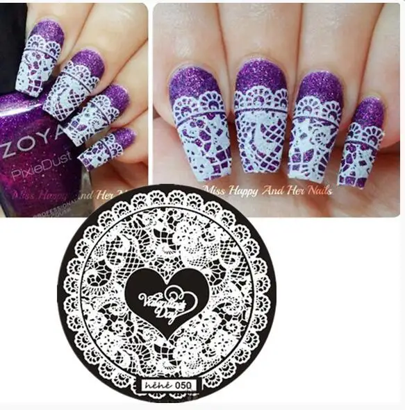 

#0050 Round Nail Art Stamp Stamping Plates Template Love Heart Flower Pavilion Nail Art Stamp Template Image Plate hehe050