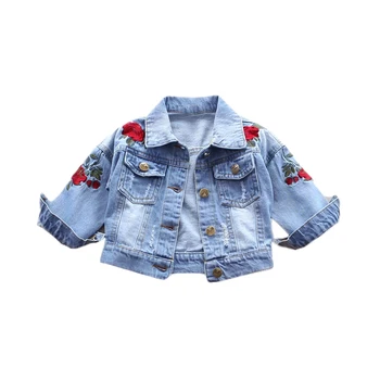 Big Cow girls of Jacket coat kids cowboy coat autumn spring fashion long sleeve rose printed girls denim coat children clothes
