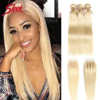 

Sleek Peruvian Straight Human Hair Bundles With Closure 613 Blonde Bundles With Closure 3 Bundles With Closure Free Shipping