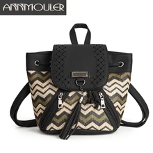Бренд annmouler женская сумка на плечо в богемном стиле маленький рюкзак Pu кожаный рюкзак 3 цвета черный рюкзак с кисточкой сумка-сетка