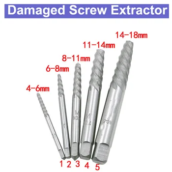 

URANN 5Pcs/set 4-18mm Damaged Screw Extractor Step Drill Bit Guide Set Broken Damaged Remover Damaged Bolts Drill Bits