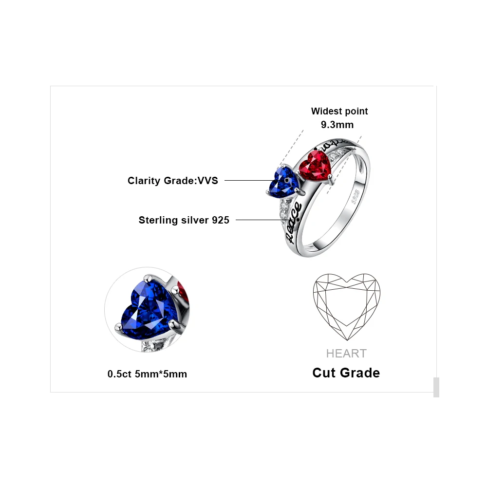 JewelryPalace Vintage Intertwined Engraved Peace Hope Created Ruby Sapphire Ring 925 Sterling Silver Gifts For Best Friends New