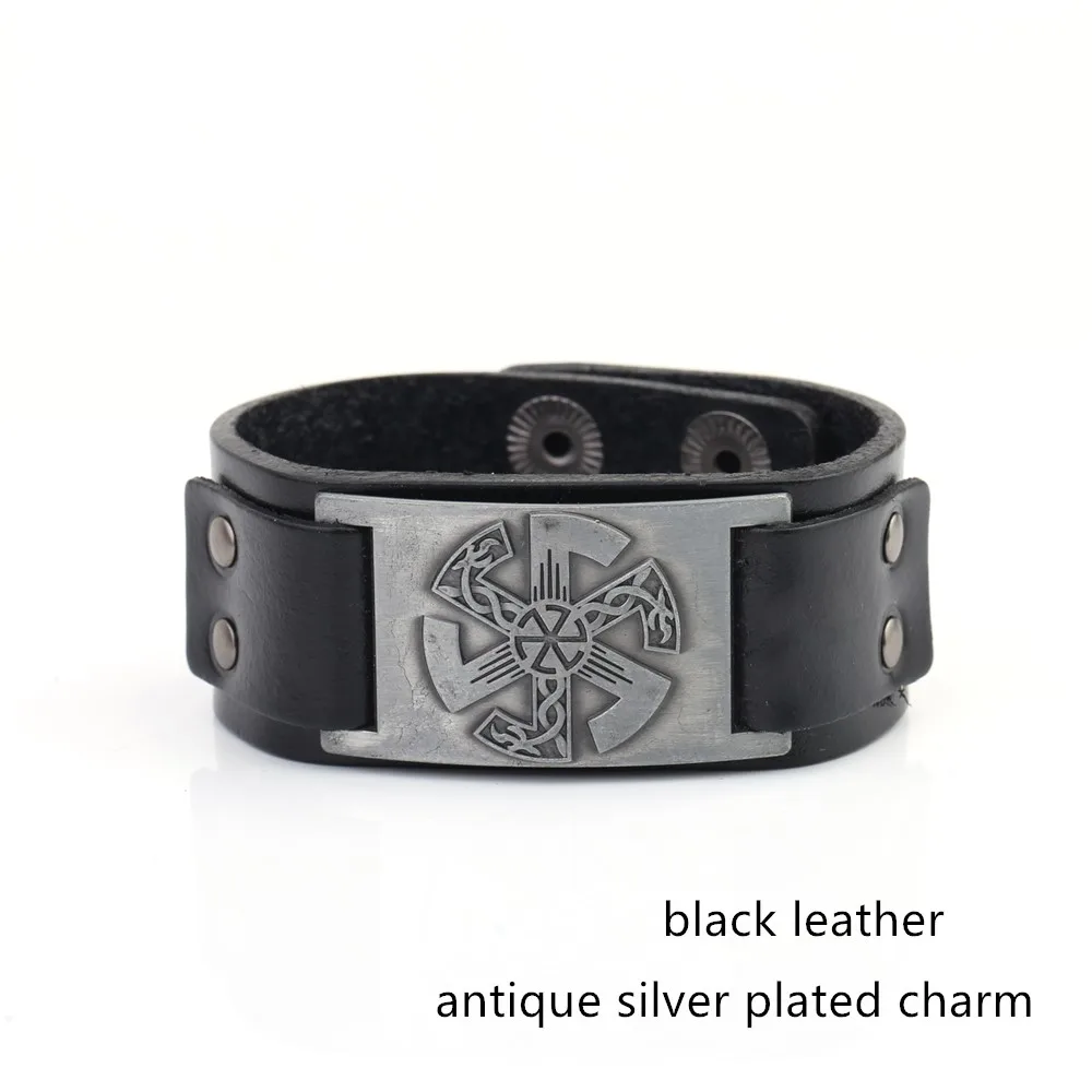 Wicca славянский уплотнительный браслет с подвесками винтажные Панк ювелирные изделия Регулируемые шипованные застежки манжеты кожаные мужские браслеты