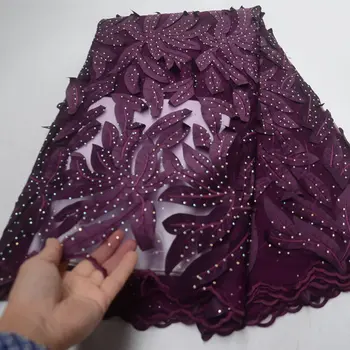 

New 3D Applique Mesh Lace With Beads French Lace Fabric With Stones High Quality 2019 African Lace Fabric 5 Yards For Dress-LP30