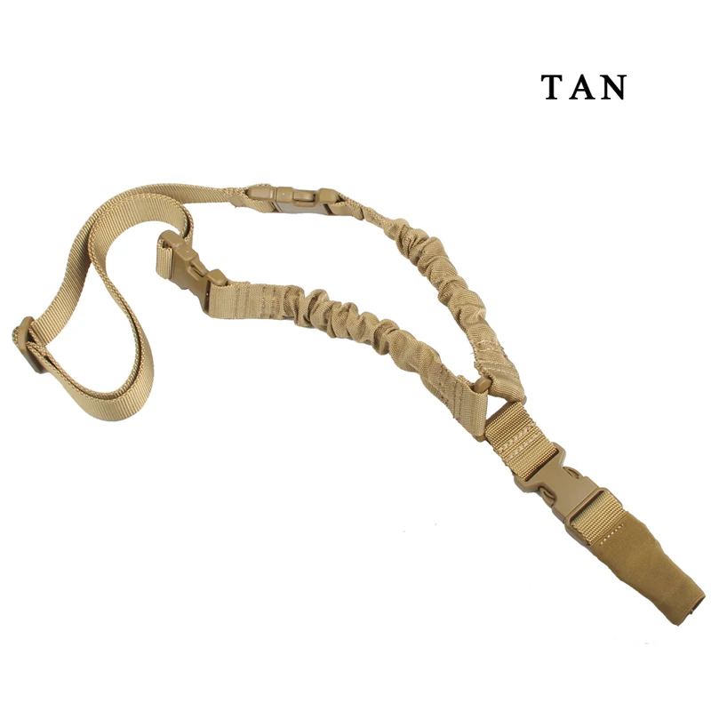 1000D-Heavy-Duty-Tactical-One-1-Single-Point-Sling-Adjustable-Bungee-Rifle-Gun-Sling-Strap-for-Airsoft-Hunting-Military RL30-0001 Tan