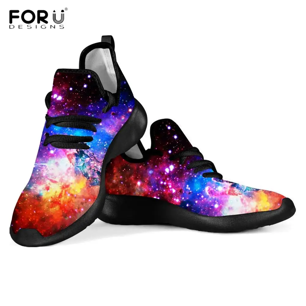 FORUDESIGNS Universe/Space/Nebula/Galaxy Printed Woman Flats Shoes Breathable Knit Mesh Sneakers Spring/Autumn Casual Footwear