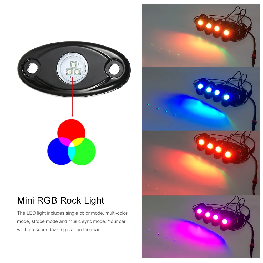 IP67 Водонепроницаемый 4 шт. 12 В RGB светодиодный свет рок беспроводной контроль светодиодный мигание музыки для джипа внедорожника