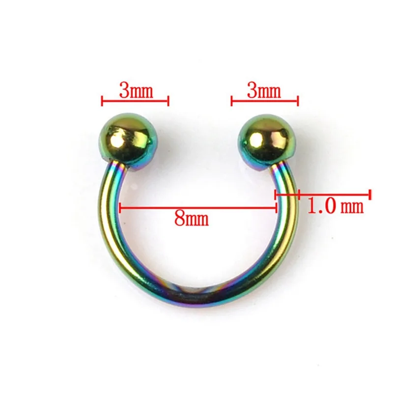 2 шт. 316L Нержавеющая сталь Подкова бар для губ в нос кольцо ложная перегородка ухо кольцо пупка 1,2G 8/10 мм, украшения для пирсинга - Окраска металла: C