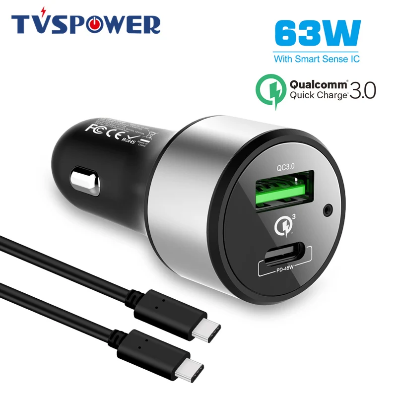 

USB Type C Adapter 12V3A 18W 45W PD Quick Charge 3.0 Fast Phone Car Charger For iPhone For Macbook Air Dell XPS XIAOMI Laptop
