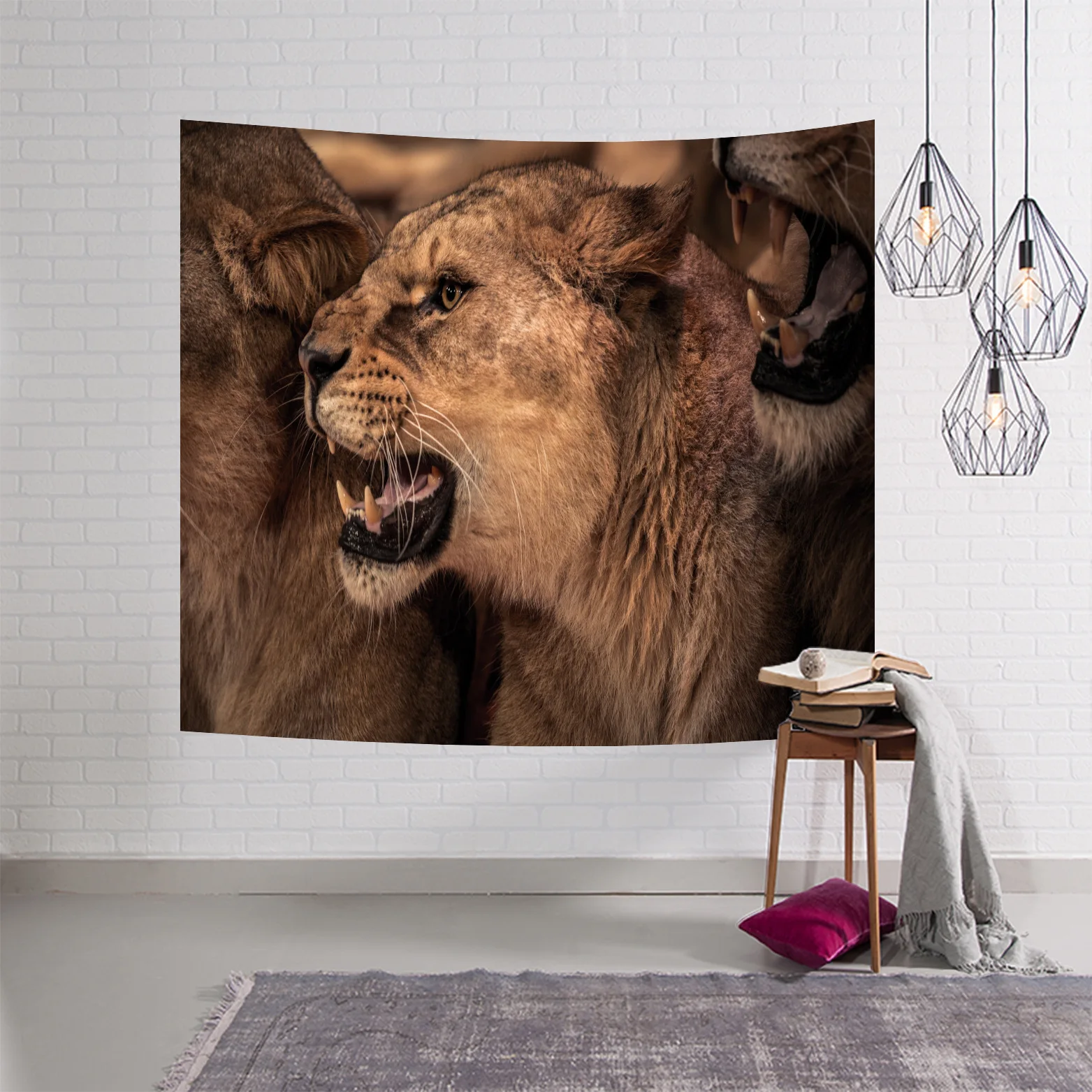 Geometry Tapestry Animal Tiger cloth Wall Hanging Beach Round 3d Animal Lion Tapestry decorative blanket 150x130 Bedroom Large - Цвет: P