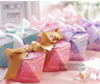 

Marbling style Candy Boxes Wedding Favors and Gifts Box with ribbon Party Supplies Baby Shower Paper Chocolate Boxes Package 200