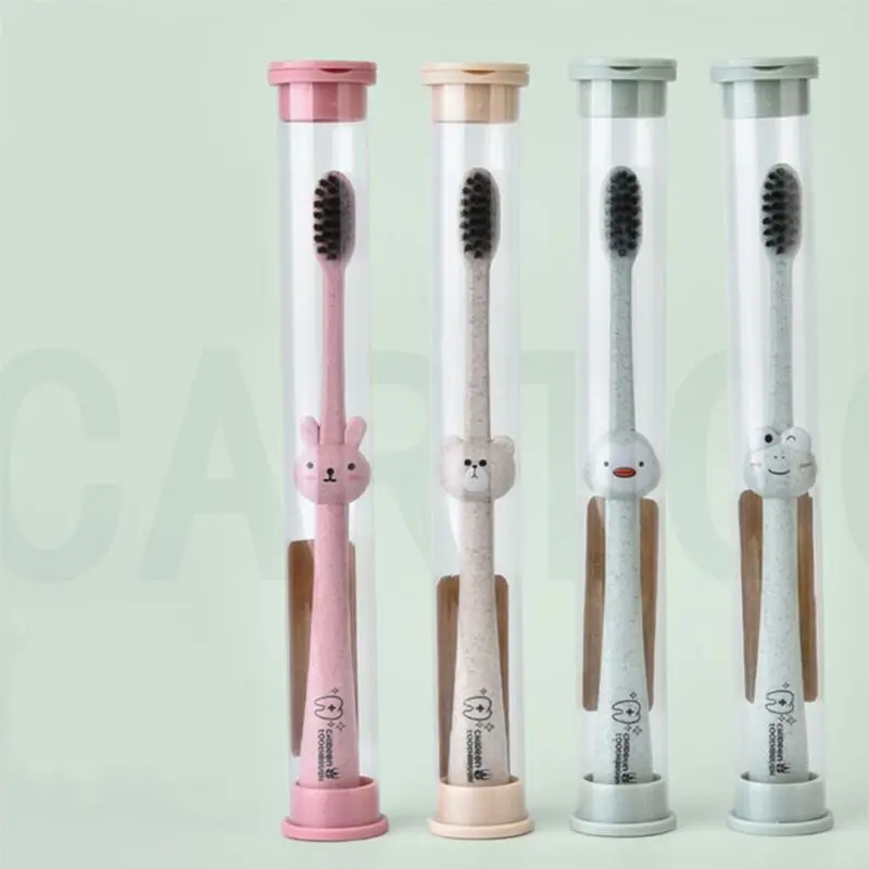 Children Baby Toothbrush Cartoon Handle Oral Bamboo Charcoal Brush Care Natural Wheat Straw Degradable Children Baby Toothbrush Cartoon Handle Oral Bamboo Charcoal Brush Care Natural Wheat Straw Degradable