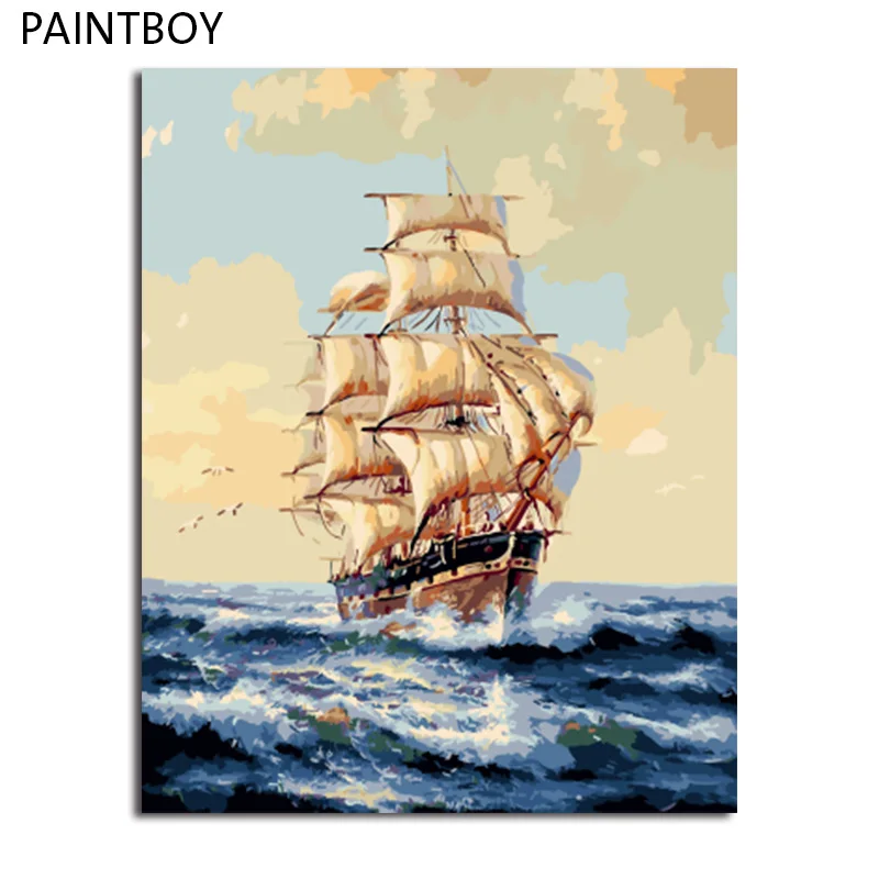 

PAINTBOY Framed Pictures Painting By Numbers Seascape Handwork Canvas Oil Painting Home Decor For Living Room