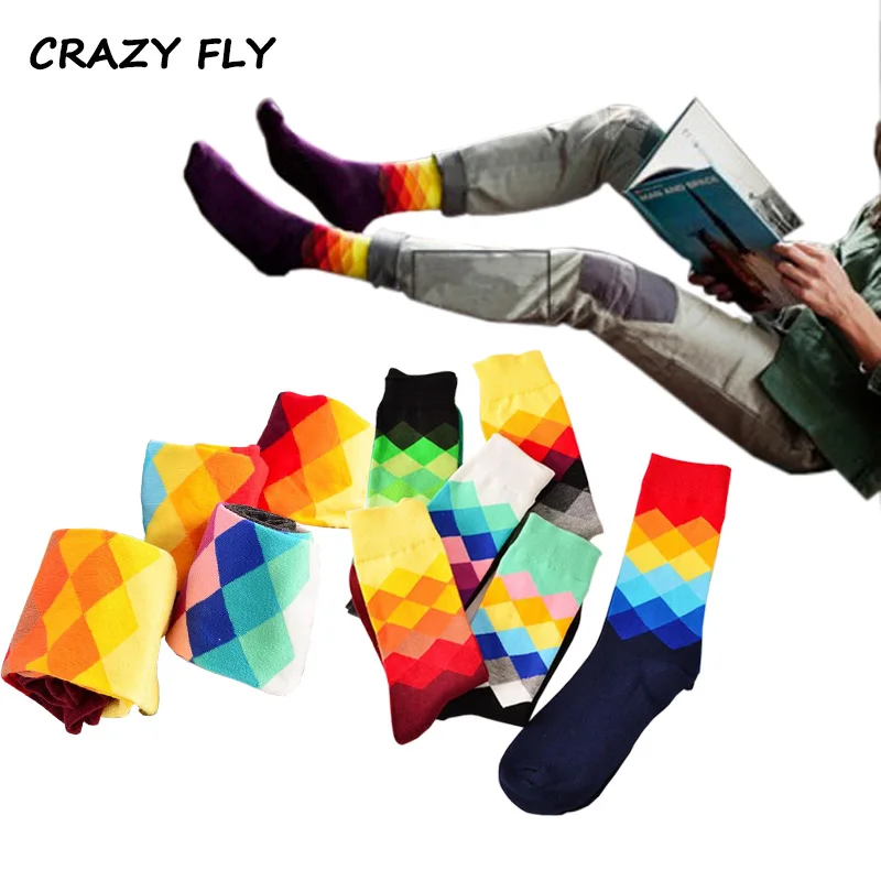 Магазин Crazy Fly мужские забавные чесаные удобные носки из хлопка лоскутный узор женские цветные длинные пробки скейтборд повседневные носки для мужчин