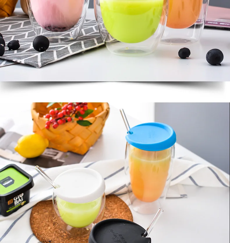 Креативная двойная молочная кружка, анти-обжигающая кофейная чашка с силиконовой крышкой, современная простая чашка для лимонного сока