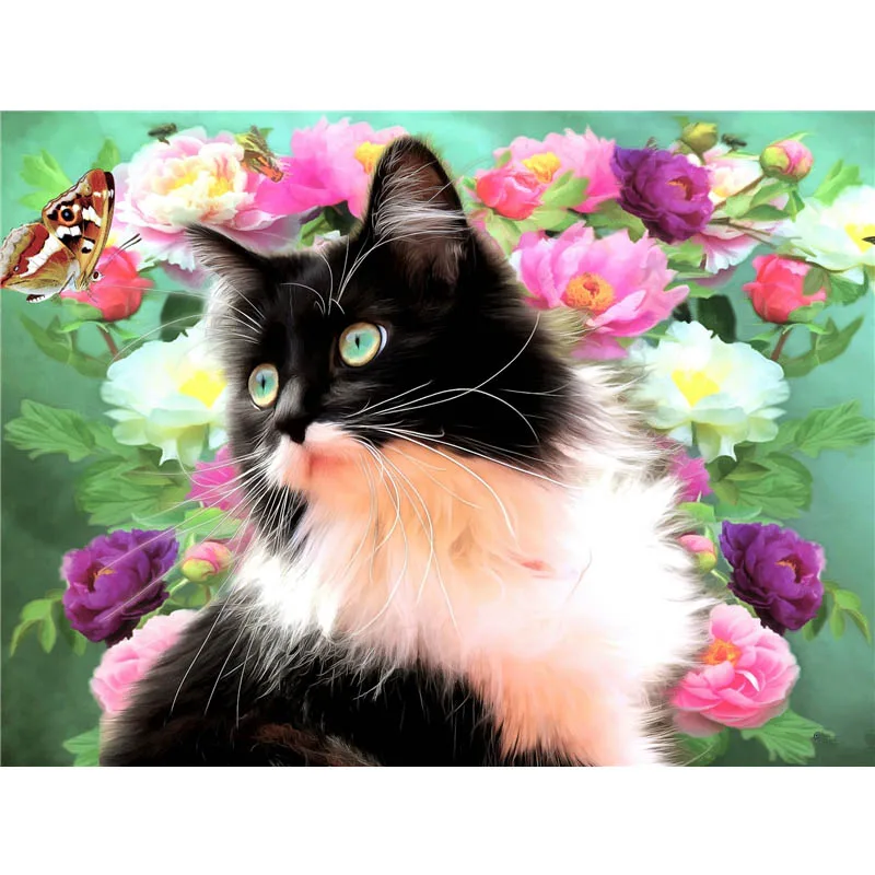 

Handmade Diamond Embroidery New 5D DIY Diamond Painting Cute Cat Flowers Cross Stitch Diamond Mosaic Needlework Home Decor