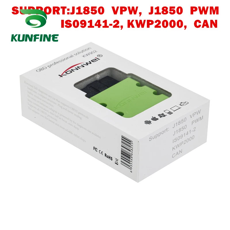 Kunfine kw902 ELM327 Bluetooth 3.0 odb2 II диагностический код сканер чтения Специальный для телефона Android Оконные рамы PC сканирования