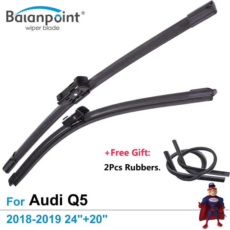 2Pcs Wiper Blades + 2Pcs Free Rubbers for Audi Q5 2018 2019 24"+20