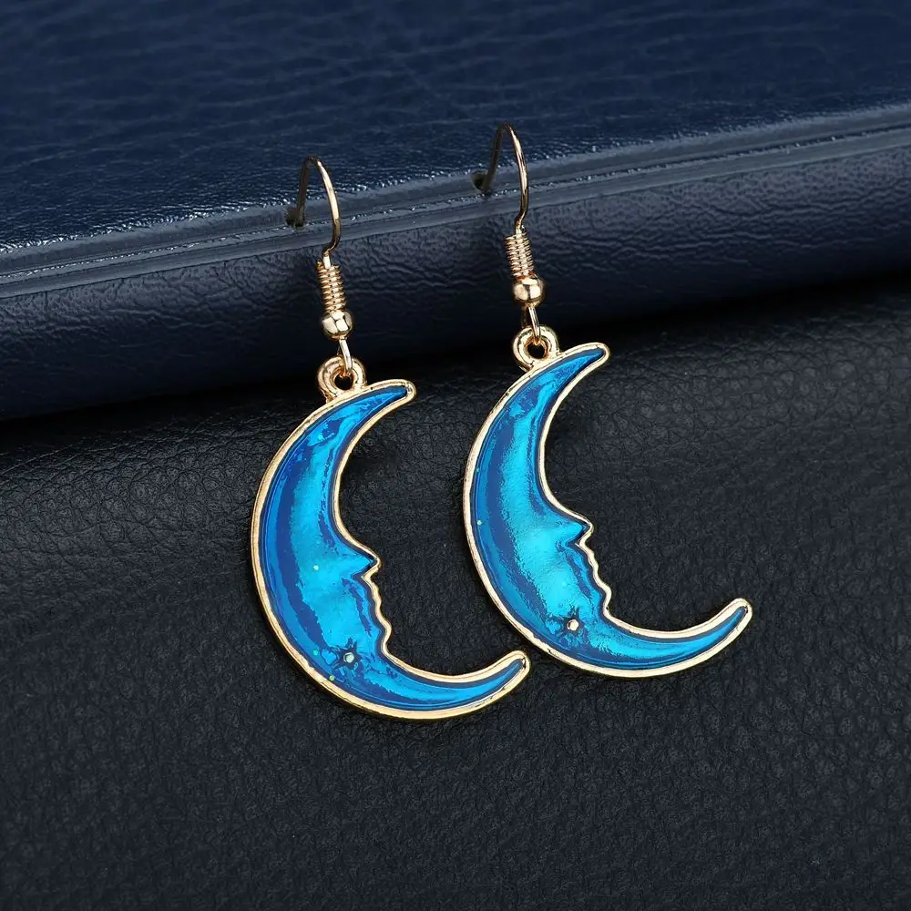 Terreau Kathy 2018 New Korean Style Jewelry Blue Star Moon Long Drop Earrings For Women Asymmetric Round Planet Earrings Fashion