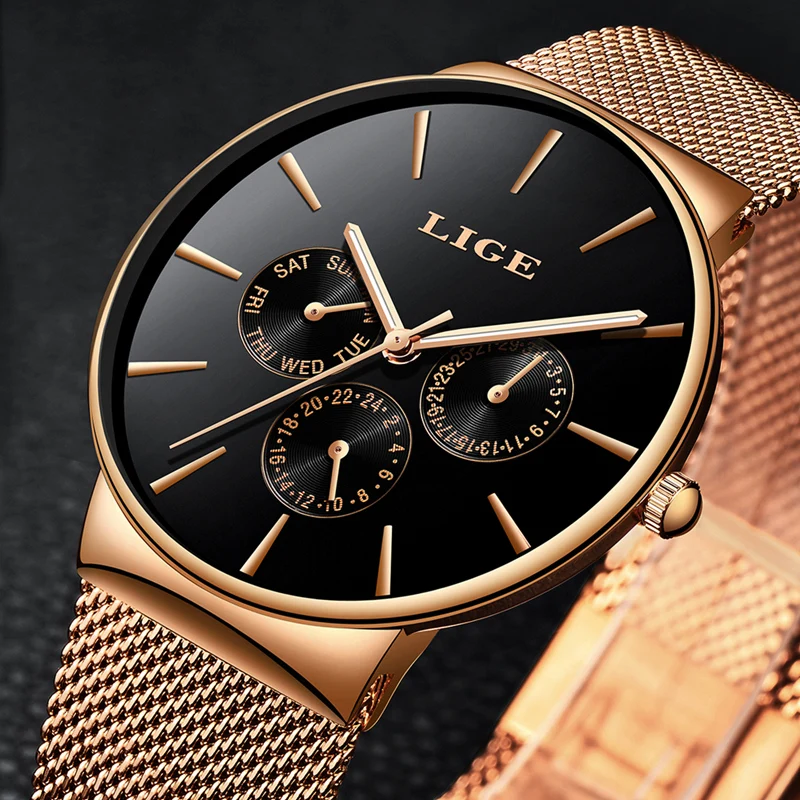 

LIGE Mens Watches Top Brand Luxury Fashion Waterproof Quartz Watch Men Casual Steel Mesh Sports Wrist Watch Relogio Masculino