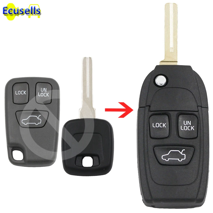 3 button flip key fob case upgrade for Volvo S40 V40 S70 C70 V70 S80 remote 