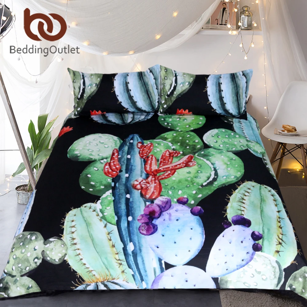 BeddingOutlet Комплект постельного белья с кактусами пододеяльник зелеными растениями