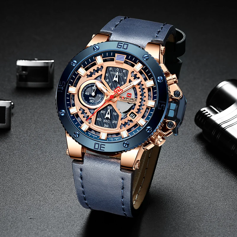 Billige NAVIFORCE Herren Sport Uhren Männer Top Marke Luxus Leder Quarz Automatische Datum Uhr Männlichen Armee Militär Wasserdichte Armbanduhr