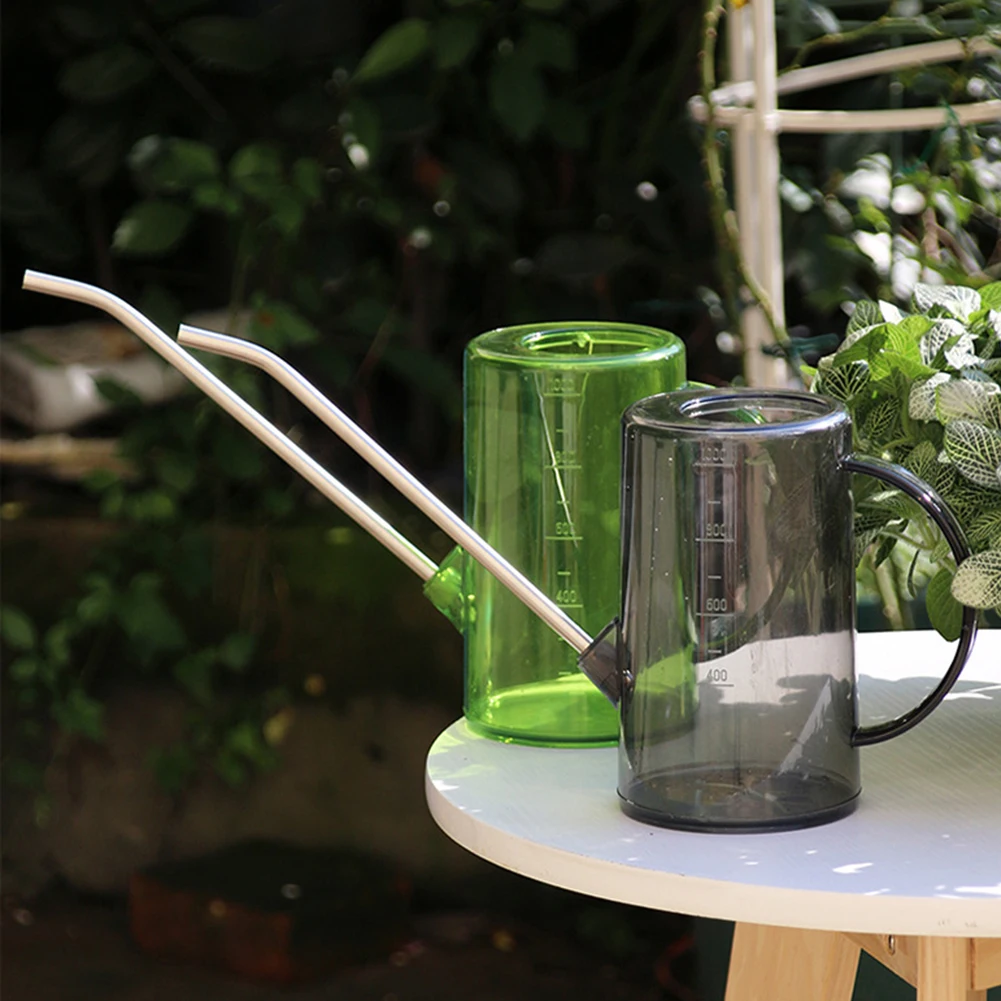 

1L Stainless Steel Watering Can Transparent Long Mouth Garden Planting Sprinkler Pot Green Plants Flowers Gardening Tools