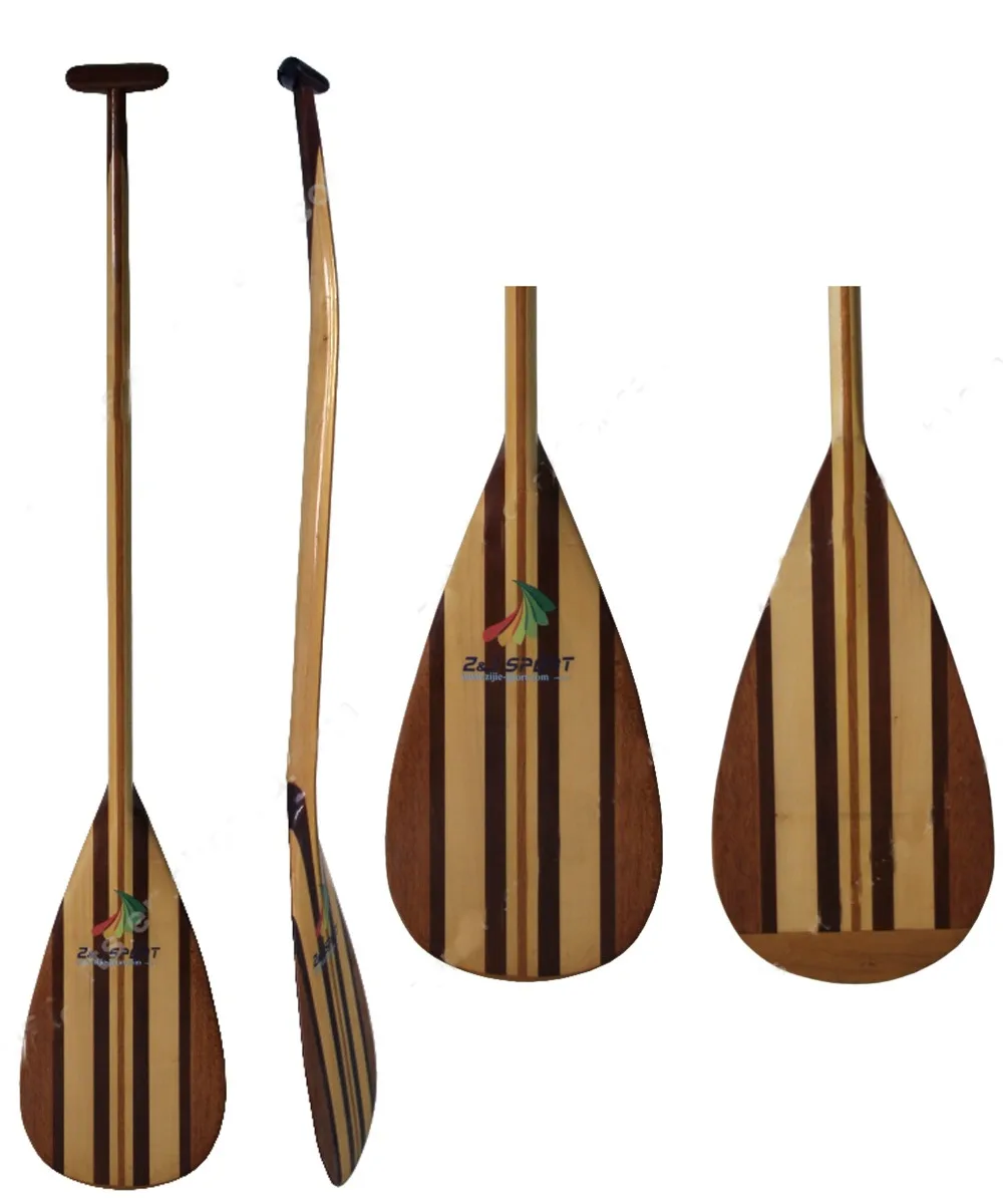

ZJ SPORT Handcrafted Wooden Outrigger Canoe OC Paddle With Fiberglass Rainforced on Blade In Customized Length