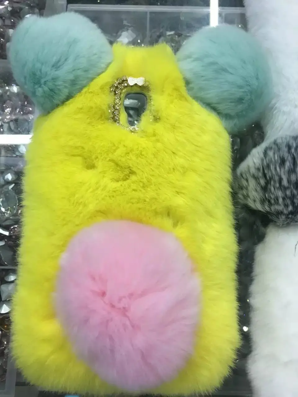 12 With ear tail Чехол с кроличьим мехом и пандой для samsung galaxy A90, 5G,, A7, A8 plus, s9 plus, A40, A50, A70, милый мультяшный теплый Пушистый Плюшевый чехол - Цвет: 12 With ear tail