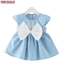Baby Girls Bow knot Design Mini Dress Children Baby Summer Style Fashion Short Sleeve Party Dress