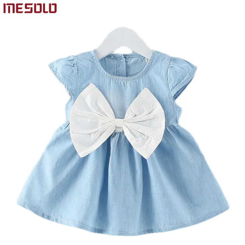 

MESOLO Baby Girls Bow-knot Design Mini Children Baby Summer Style Fashion Short Sleeve Party Dress Kids Clothes 2019 Hot Sale