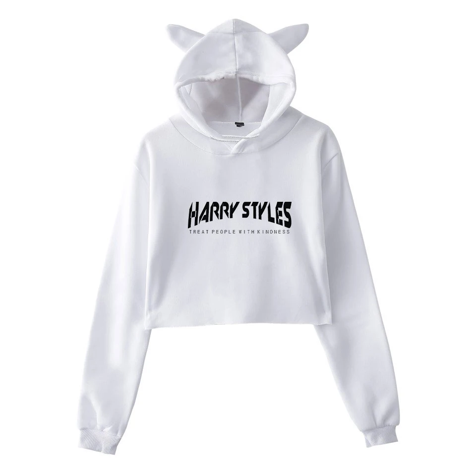  LUCKYFRIDAYF Harry Styles Treat People With Kindness Printed Cat Ear Hoodies Women Fashion Long Sle