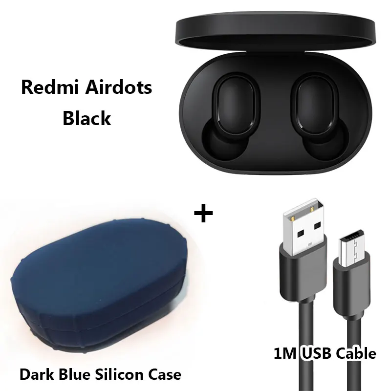 Xiaomi Redmi Airdots Наушники, AI Control Bluetooth Стерео Бас Беспроводная Шумоподавление Гарнитура Микрофон Громкой Связи На - Цвет: darkblue case cable