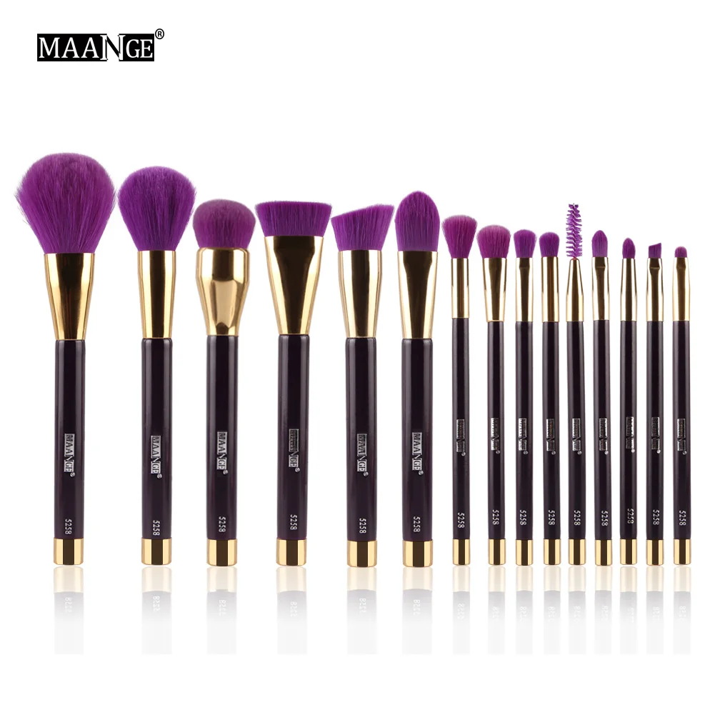 

MAANGE 15pcs Makeup Brushes Set Foundation Powder Eyeshadow Eyeliner Lip Contour Concealer Smudge Brush Kit Purple High Quality