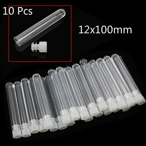 10 Pcs Clear Plastic Test Tube With Cap 12x100mm U-shaped Bottom Long Transparent Test Tube Lab Hoses Supplies