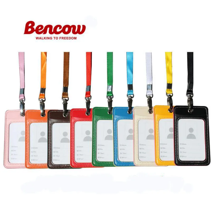 1pcs/lot Double Side Vertical PU Leather ID Badge Holder 1 Card Slot 1