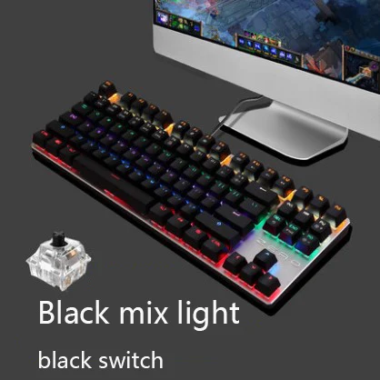 ZERO настраиваемая Механическая игровая клавиатура с подсветкой 87 клавиш черный/синий переключатели светодиодный металлические проводные USB клавиатура для игры - Цвет: Черный
