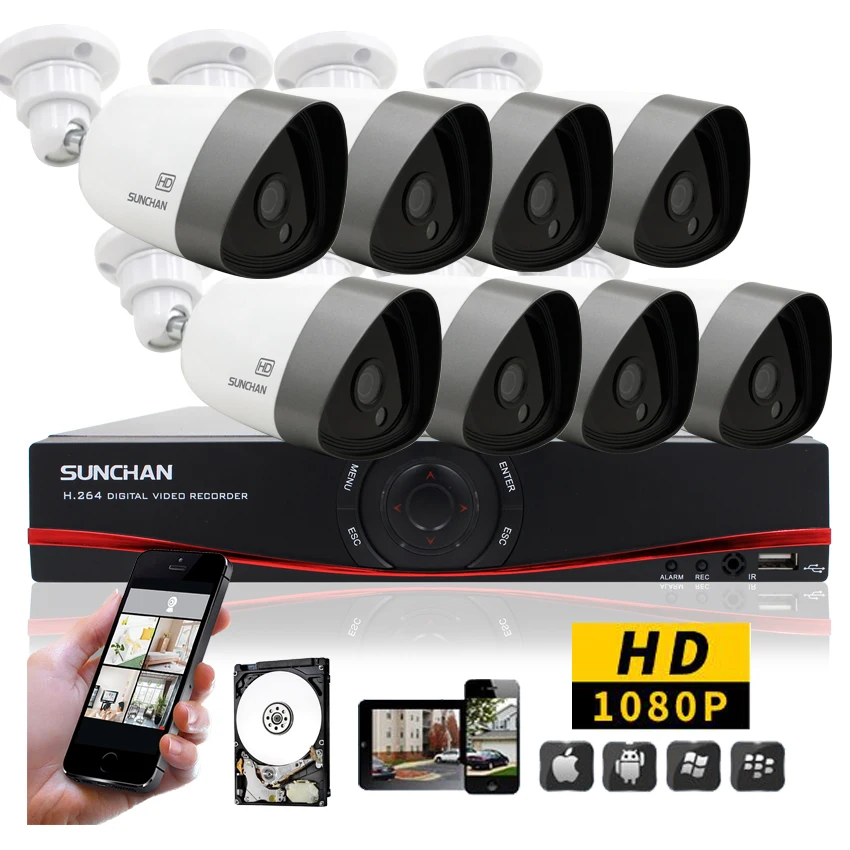 SUNCHAN 16channel AHD-H CCTV System 1080P DVR 16ch 1080P Home Waterproof CCTV Camera Security Surveillance system 1TB HDD