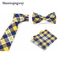 Mantieqingway Модный хлопковый галстук с рисунком «Шотландка»+ галстук-бабочка+ Карманный квадратный комплект для мужчин свадебные галстуки для мужчин костюмы Gravats Corbatas Neckwear
