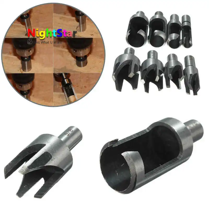 

8pcs Wood Plug Cutter Cutting Drill Bits Tenon Dowel Maker Plug Hole Cutter 5/8" 1/2" 3/8" 1/4" 6mm 10mm 13mm 16mm