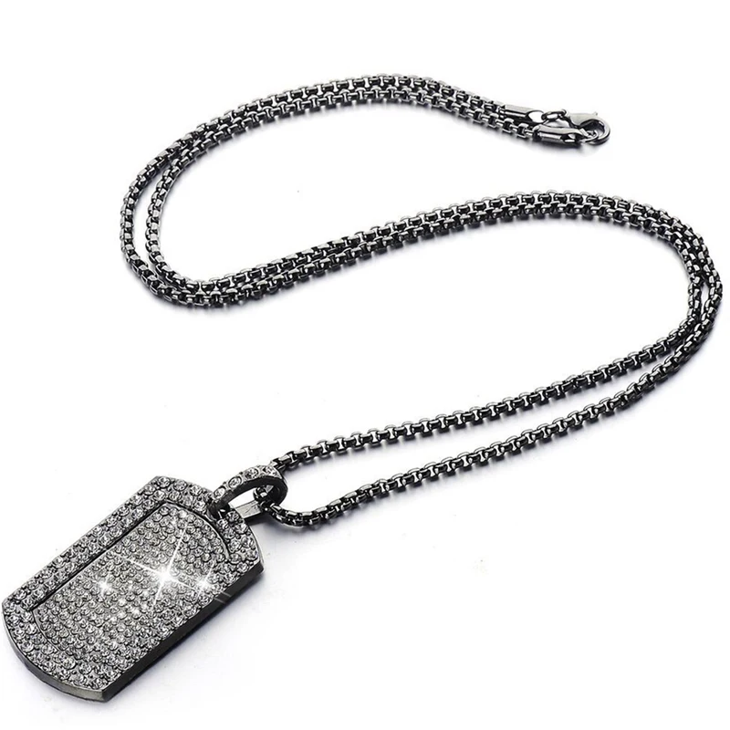 

Fashion Men's Hip-Hop Necklace New Bling Full Bright Crystal Square Pendant Necklace Iced Out Rock Rap Hip Hop Jewelry For Gift