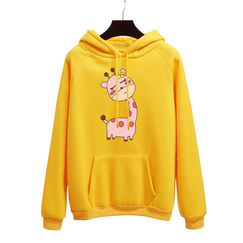 لطيف الزرافة طباعة المتناثرة هوديس النساء 2018 الخريف الشتاء معطف مكتب سيدة السترة سميكة فضفاضة moletom feminino الملبس