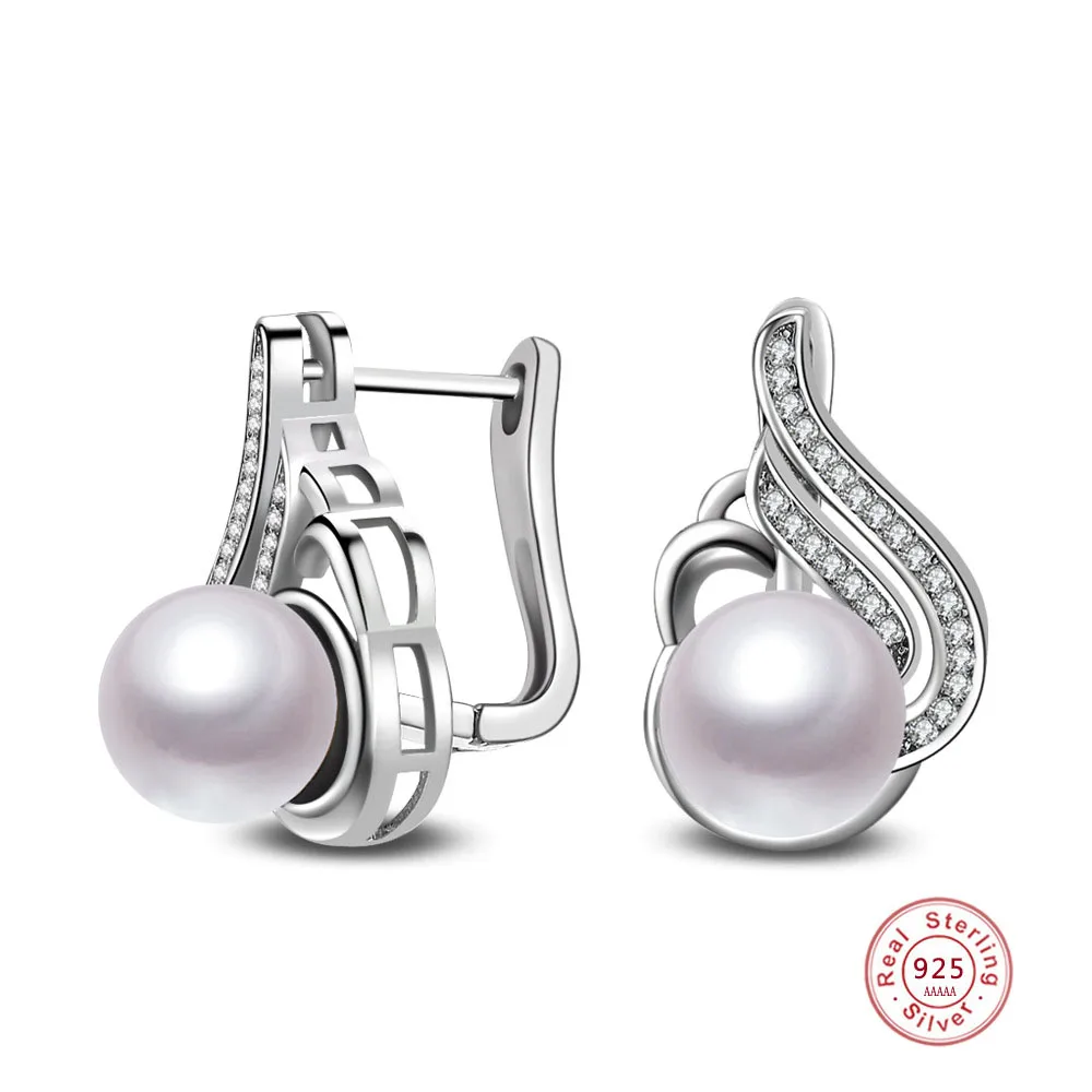 Горячая Распродажа, 925 пробы, Серебряные Элегантные Круглые серьги-гвоздики с пресноводным жемчугом для женщин, хорошее ювелирное изделие, подарок на Рождество