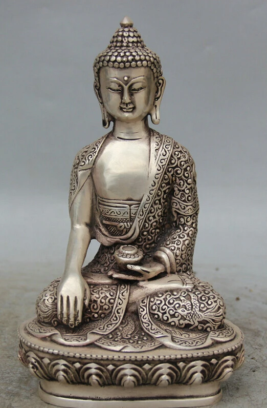 

150610 S1712 8" Tibet Tibetan Buddhism Miao Silver Seat Shakyamuni Amitabha Buddha Statue