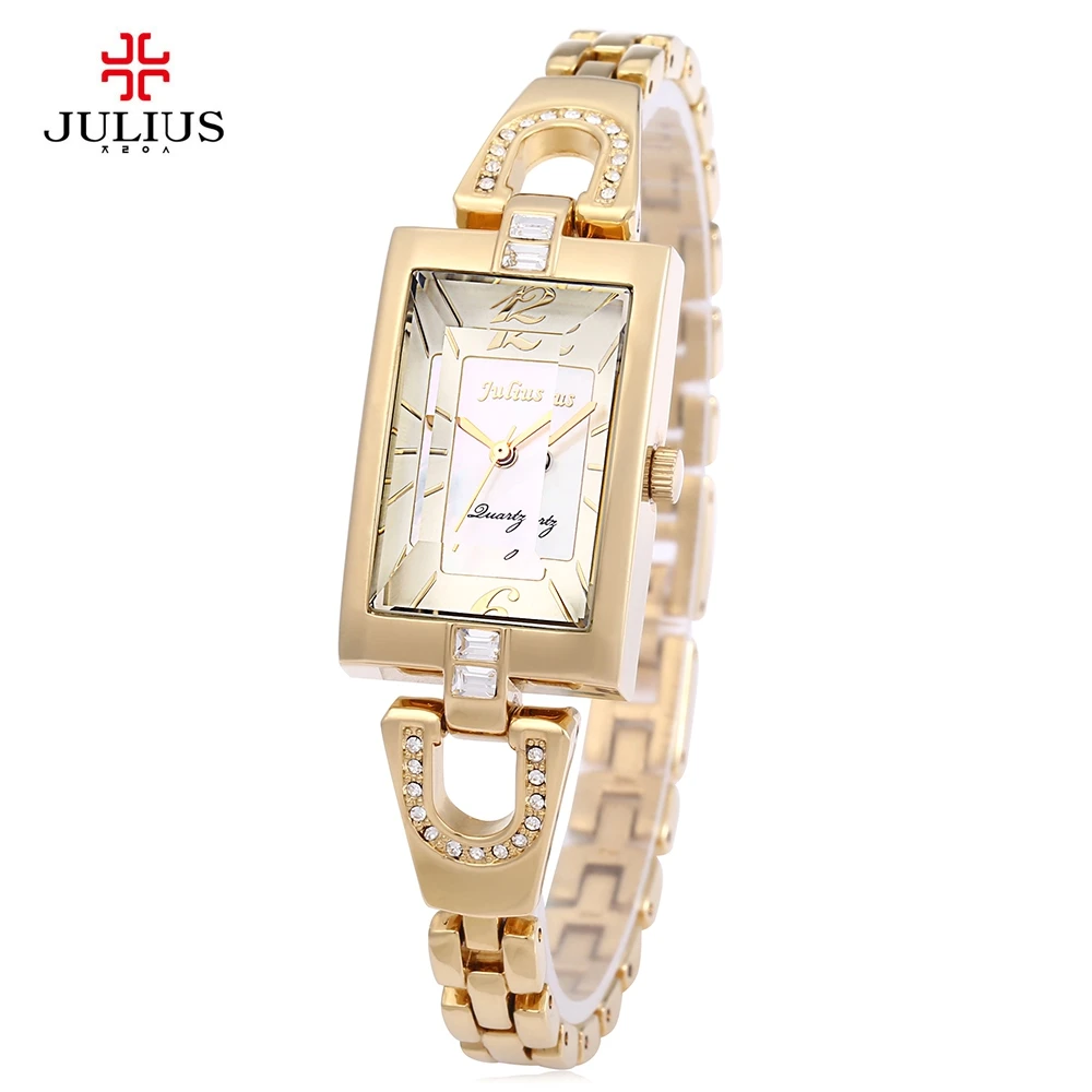 

JULIUS Women Quartz Watch Stereo Mirror Artificial Diamond Slender Stainless Steel Band Wristwatch